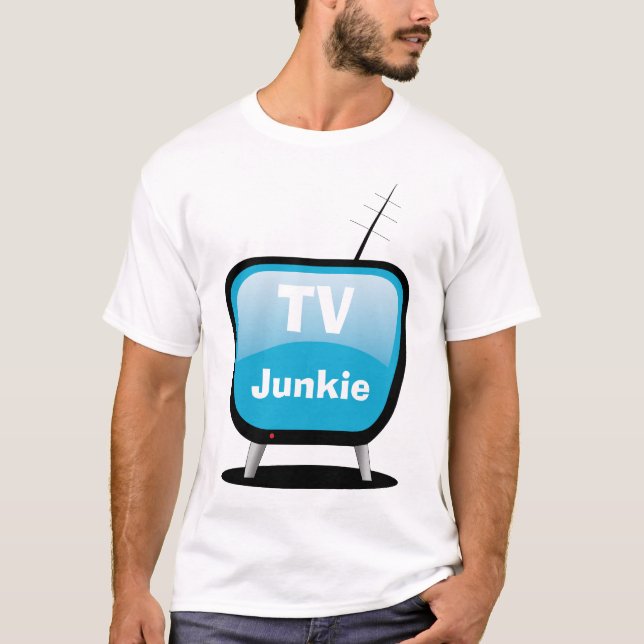 TV Junkie - Tecknad Stil TV T-Shirt (Framsida)
