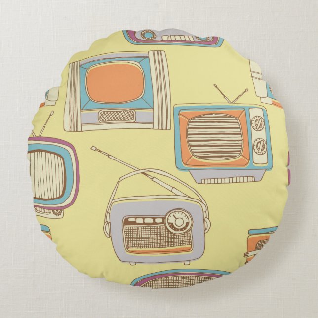 TV och radio. sömlös mönster Rund Kudde (Framsidan)