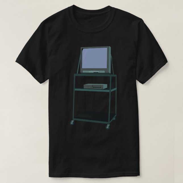 TV och VCR-cart Classroom 80s 90-tal Funny School T Shirt (Design framsida)