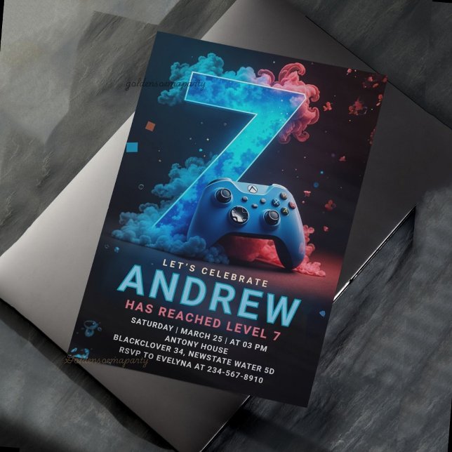 TV-spel 7-års födelsedagsfest Inbjudningar (Video Game 7th Birthday Party Invitation
)