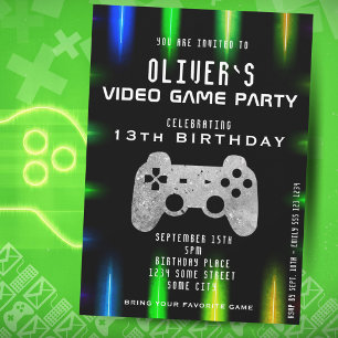 TV-spel Födelsedagsfest Kontroller Neon Spel Födel Inbjudningar