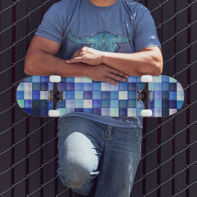 Tv-Spelspixel Blå Fyrkantigt Mönster Mini Skateboard Bräda 18,5 Cm (Utomhus 3)