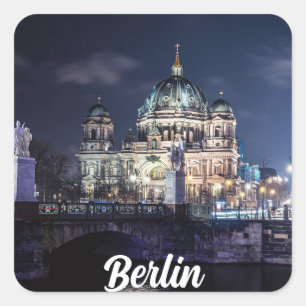 TV torn och Berlins katedral i Berlin, Tyskland Fyrkantigt Klistermärke