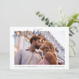 Två 2-foto-minimalistskript Elegant bröllop Spara Datumet