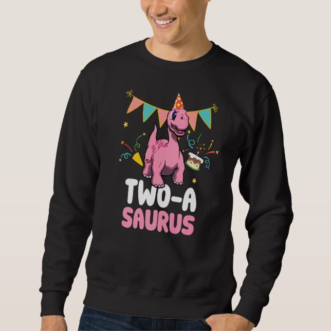 Två A Saurus Dinosaur Cute Kiddo Apatosaurus Lång Ärmad Tröja (Framsida)