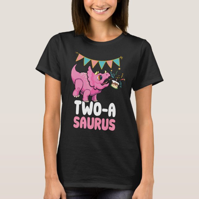 Två A Saurus Dinosaur Cute Kiddo Triceratops 1 T Shirt (Framsida)
