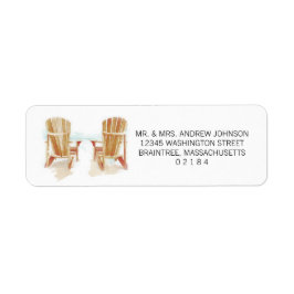 Två Adirondack Beach-stolar med vattenfärg Returadress Etikett