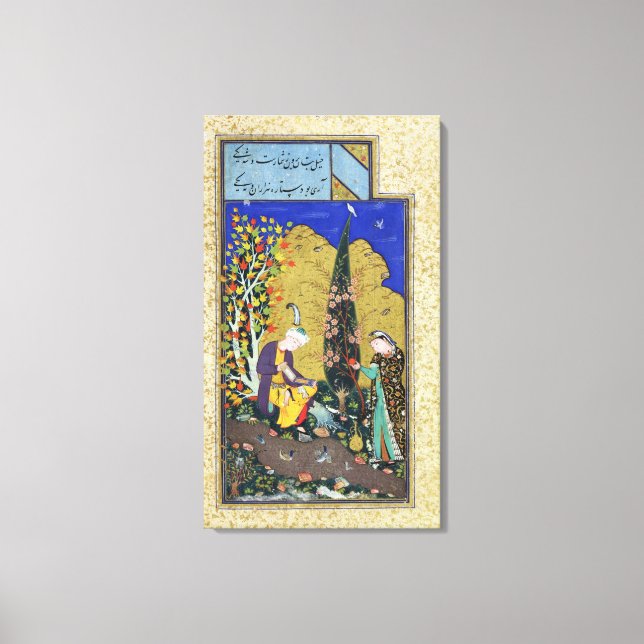 Två Älskare i Blommar Orchard Canvastryck (Framsida)