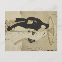 Två Älskare under paraplyet i Snö Vykort