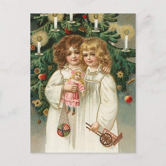 Två älskliga flickor helg vykort (Framsida)