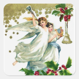 Två Änglar med Klockor jul Runt Klistermärke