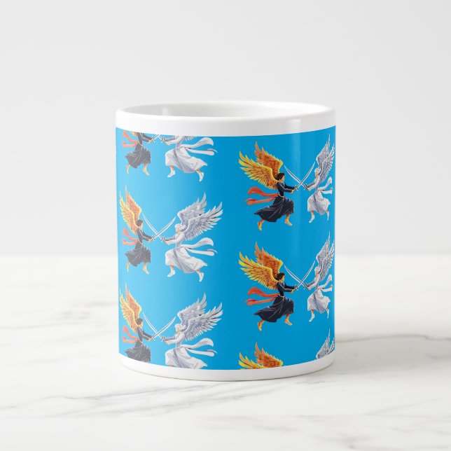 Två änglar med stora svärd med öppna vingar jumbo mugg (Framsidan)