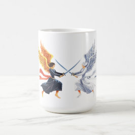 Två änglar med stora svärd med öppna vingar kaffemugg