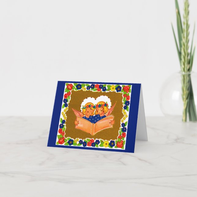 två änglar sångande anteckningskort (Framsida)