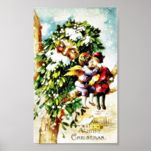 Två änglar sitta vid gren och kyssar och en poster
