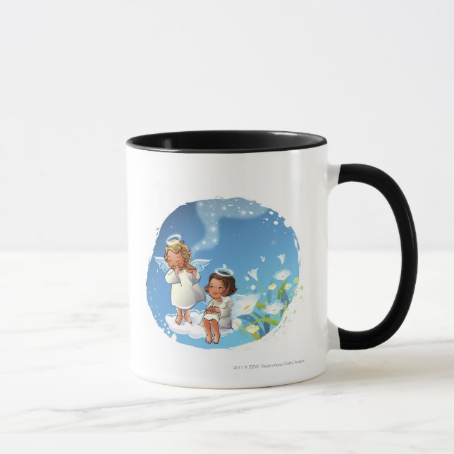 Två änglar som sitter på molnen mugg (Höger)