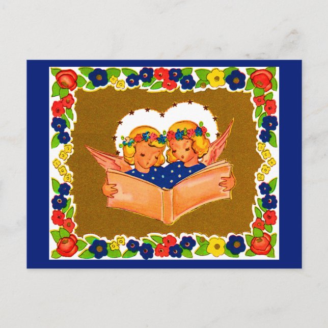 två änglar som sjunger vykort (Framsida)