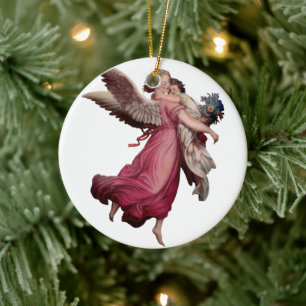 Två Änglar under flygning Julgransprydnad Keramik