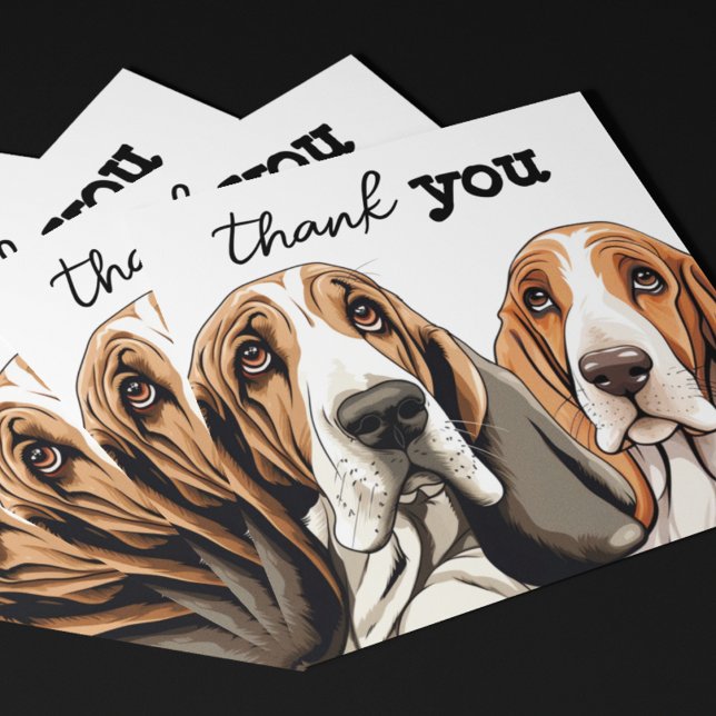 Två Ansikte för kute Basset Hound Tack Kort (Customize these cute basset hound thank you cards on the front and on the back. Sweet hound faces! )