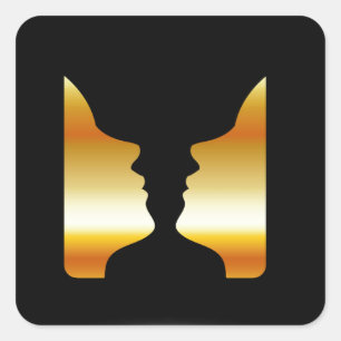 Två ansikte sida vid sida med illusion om vas fyrkantigt klistermärke