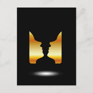 Två ansikte sida vid sida med illusion om vas vykort