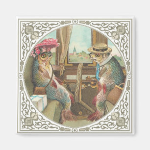 Två Antropomorfiska fiskar på Tåg Magnet