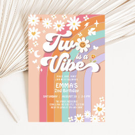 Två är en Vibe 2nd Groovy Rainbow Birthday Inbjudningar