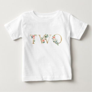 Två år gammal guld och  blommigt alfabetisk t shirt