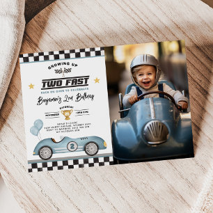 Två år på noll Retro Racing Födelsedagsfoto Inbjudningar