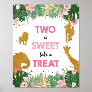 Två är Sweet Safari Animals Birthday Sign Poster