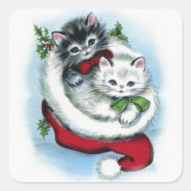 två årgång jultomkittens fyrkantigt klistermärke (Framsida)