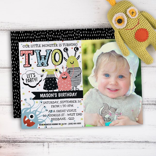 Två års gammal inbjudan till måndagskvällen (Your little one will be in for a monster of a celebration with this creative invitation.)