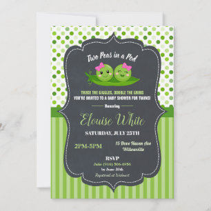 Två ärter i en balja Baby Shower Tvillingar Baby F Inbjudningar