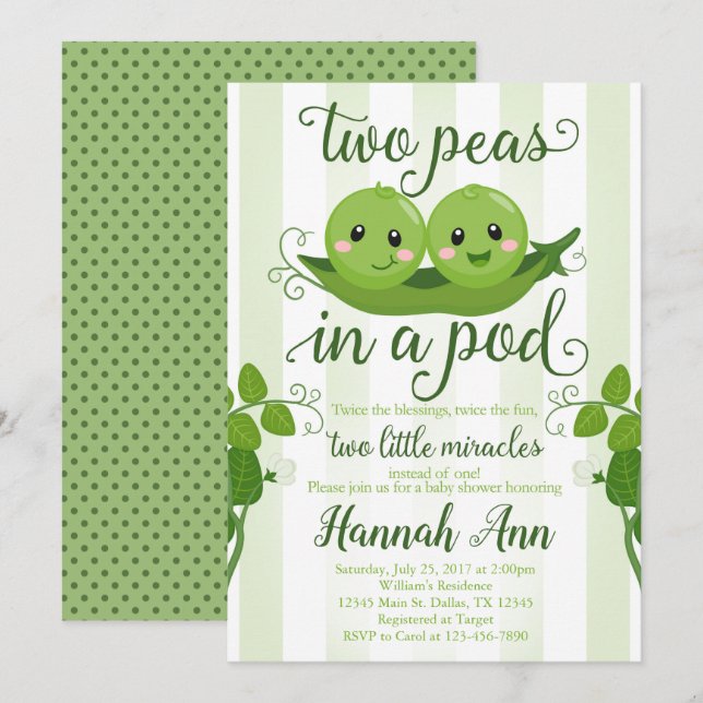 Två ärter i en Pod Baby Shower-inbjudan Söta ärtor Inbjudningar (Fram/baksida)