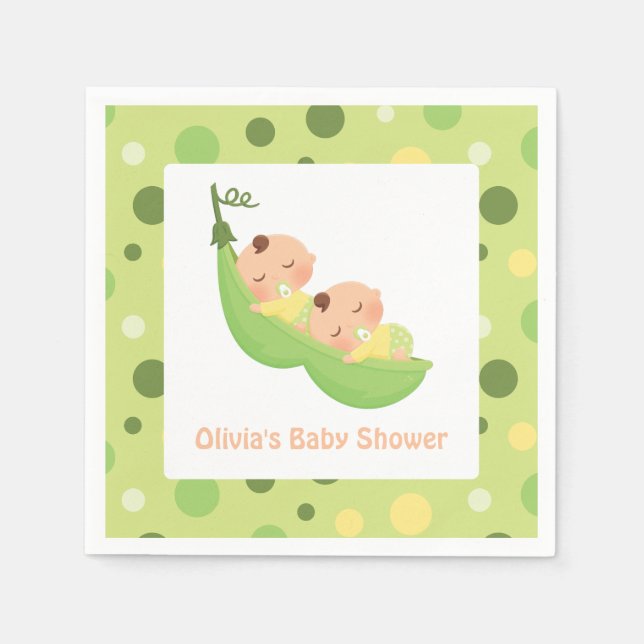 Två ärter i en Pod Cute Twillingars Baby Shower Na Pappersservett (Framsidan)