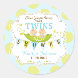 Två ärter i en Pod Twin Boys Tack-etikett Runt Klistermärke