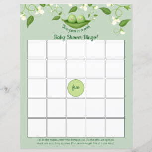 Två ärter i ett Pod Babyskofar Bingo Game-kort
