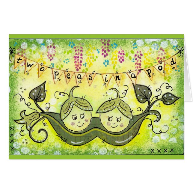 Två ärtor i en pod! hälsningskort (Framsidan Horizontal)