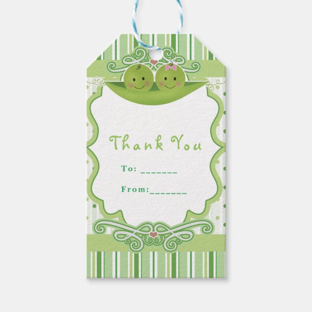 Två ärtor i en Pod Twillingars Baby Shower Party-f Presentetikett (Framsidan)