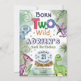 TVÅ att bli VILD Dinosaur Theme Födelsedagsfest In Inbjudningar