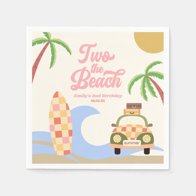 Två av Beach-Surfans Rosa 2:a födelsedagen Party Pappersservett (Framsidan)