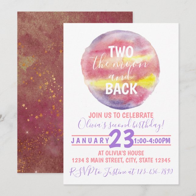 Två av Måne och Födelsedag Inbjudningar (Fram/baksida)