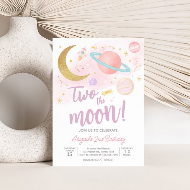 Två av Måne och Stars Födelsedagsfest Inbjudningar (Two the Moon Birthday Party Invitation with Front and Back)