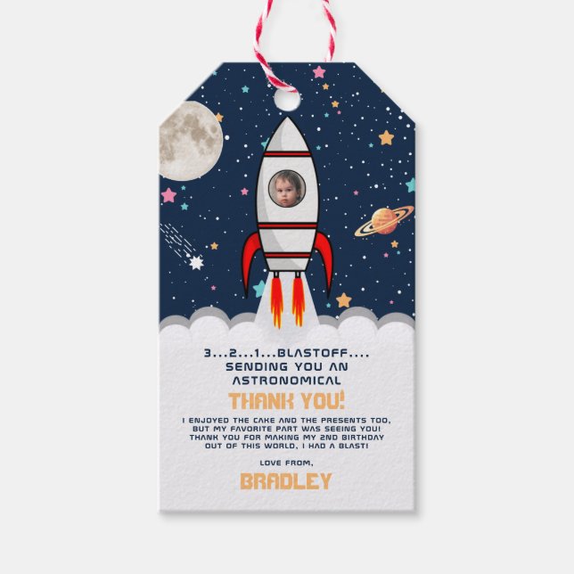 Två av Måne raketfoto Frakt 2:a födelsedag Party Presentetikett (Framsidan)