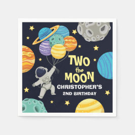 Två av måne Rymden Blå andra födelsedagen Party Pappersservett