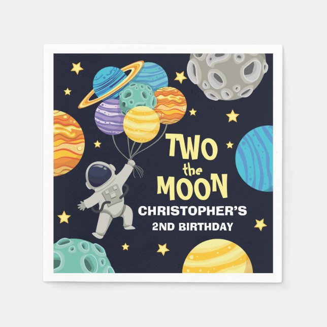 Två av måne Rymden Blå andra födelsedagen Party Pappersservett (Framsidan)