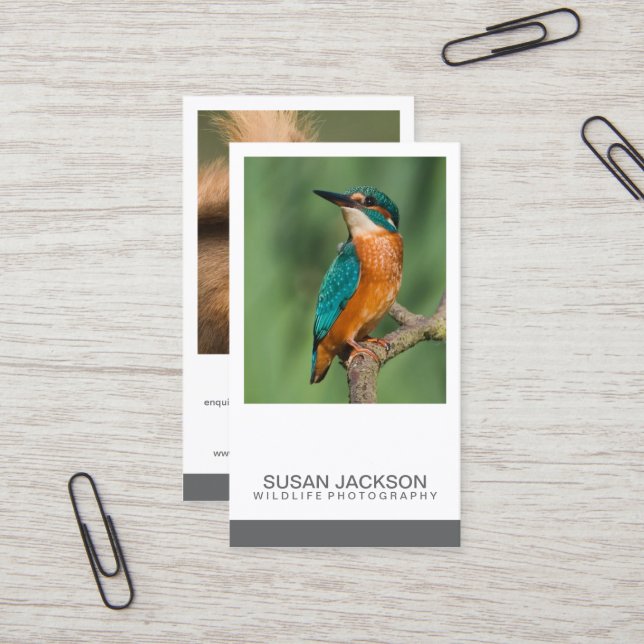 Två avbildar fotografivisitkorten visitkort (Fram/Back In Situ)