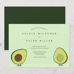 Två Avocado Halves Grönt Illustration Bröllop Inbjudningar