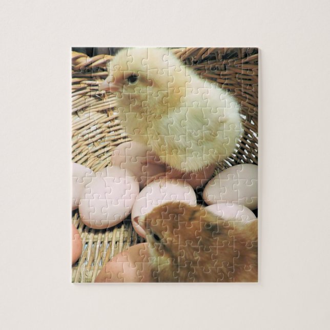 Två Baby-kycklingar i Basket på ägg Pussel (Vertikal)