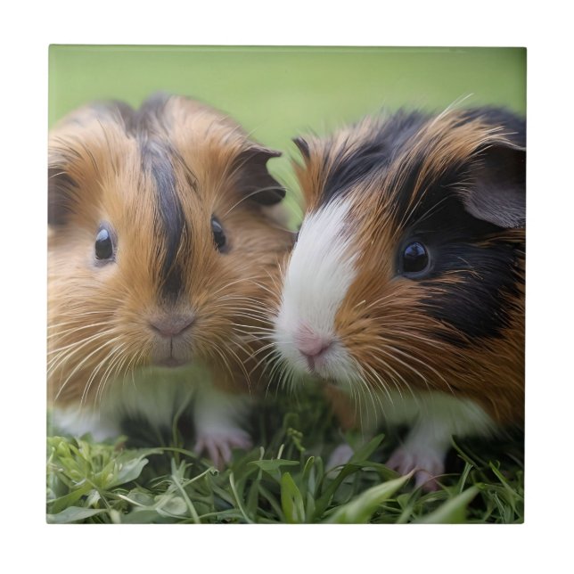 Två Baby Tortoishell Guinea Grisar, Kakelplatta (Framsidan)